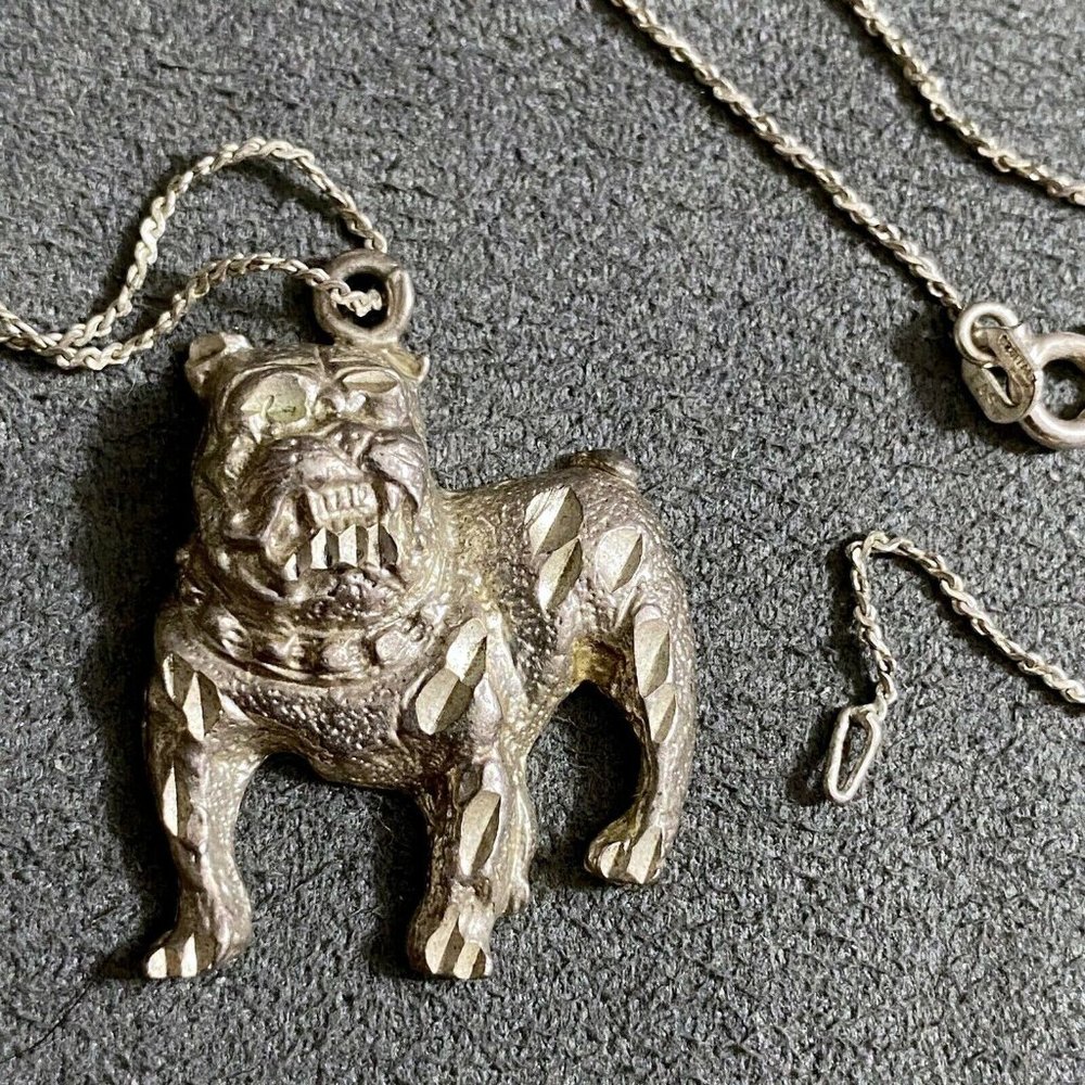 Vintage Sterling Silver Pit Bull Charm Necklace Marked on back .925